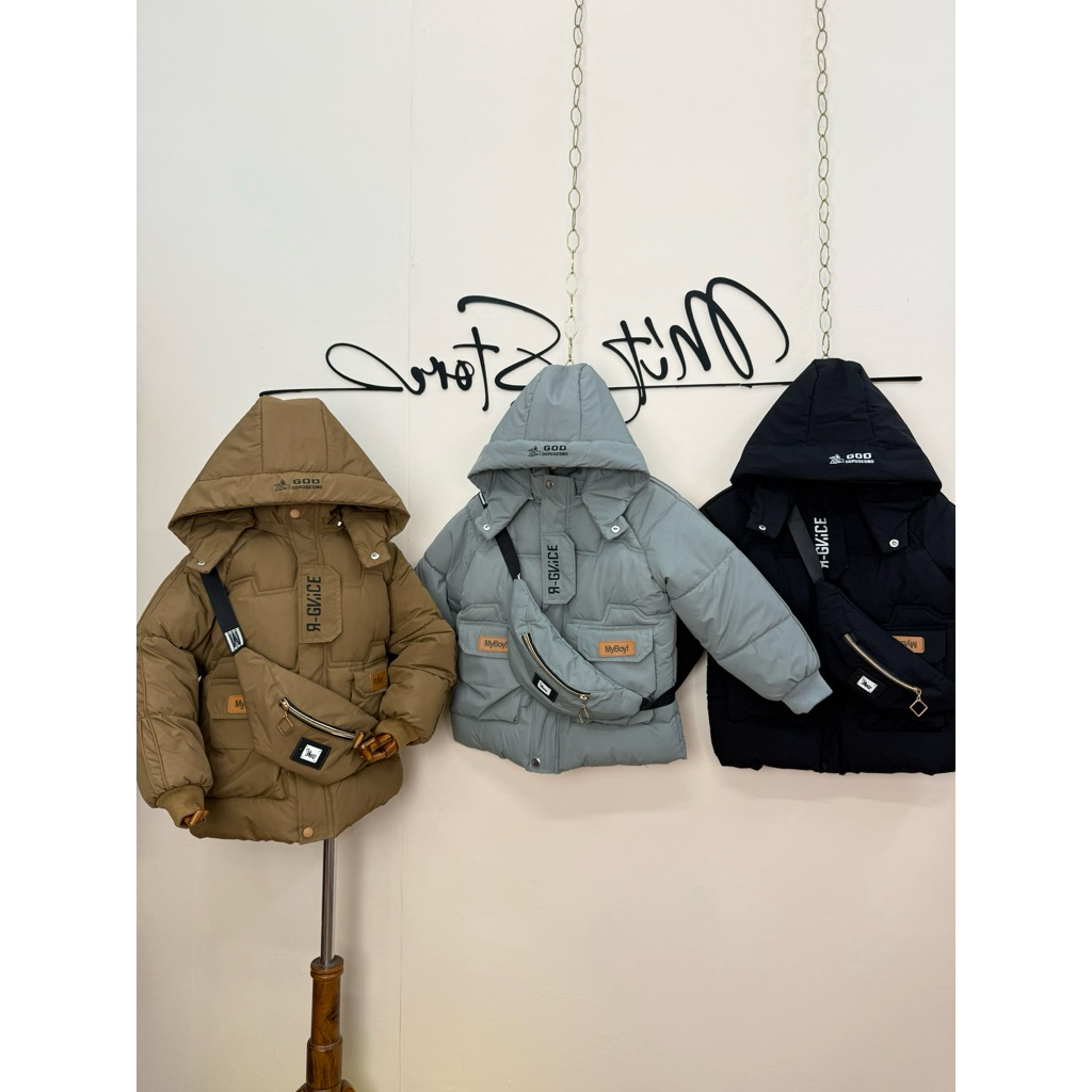 {Mitstore}-TẶNG KÈM TÚI- Áo khoác phao dài tay cho bé trai 13-45kg, áo 3 lớp bên trong lót lông, mẫu