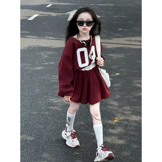   S04  Set áo kèm chân váy nỉ sành điệu cá tính cho bé gái từ 15-50kg 