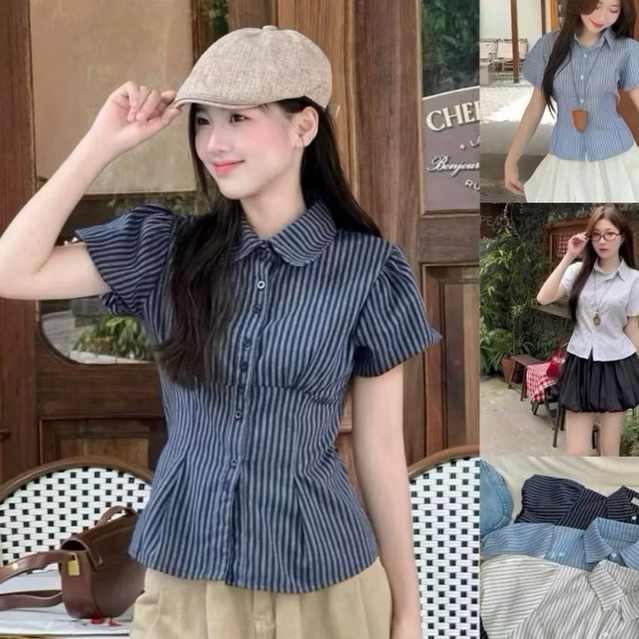 Áo sơ mi kẻ sọc kiểu công chúa ba màu xinh SMS565