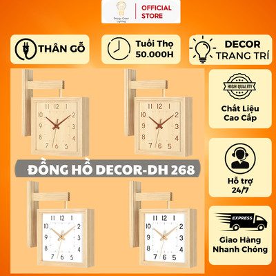 Đồng Hồ Treo Tương 2 Mặt  Energy Grenn Linghting -Thân Gỗ-Kiểu dáng hiện đại Trang Trí Bàn Làm Việc,Phòng Khách,Bàn Ăn