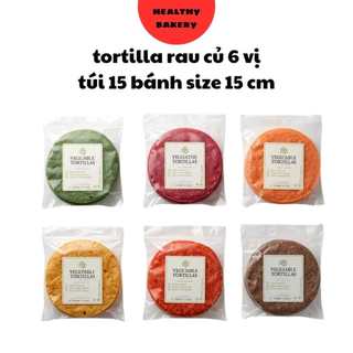  Vỏ bánh Tortilla rau củ 7 Vị Size 15 | Bánh mì cuộn healthy 65 calo lát | dinh dưỡng lành mạnh   túi 18 bánh   