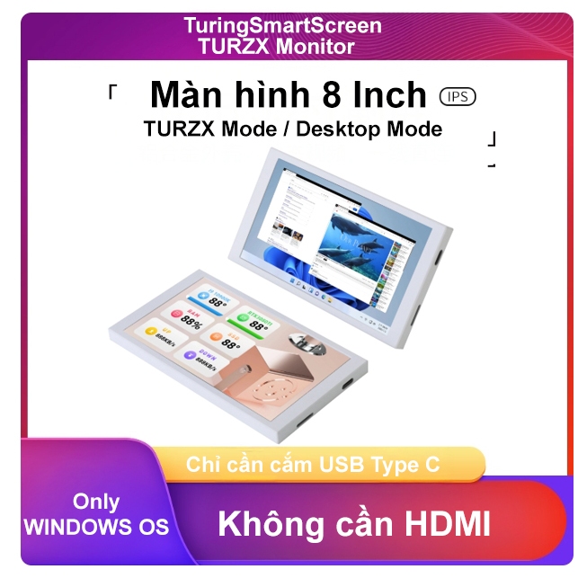  Màn hình 8 Inch TURZX hiển thông số PC  không cần cắm VGA 