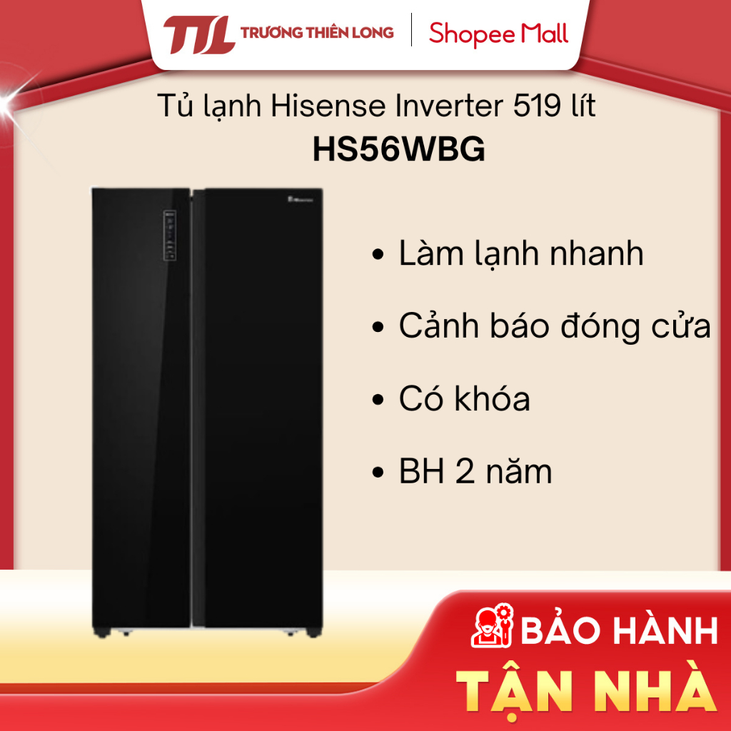 Tủ Lạnh Hisense Inverter 519 Lít HS56WF / HS56WBG - Side by Side 2 Cửa [FREESHIP HCM]