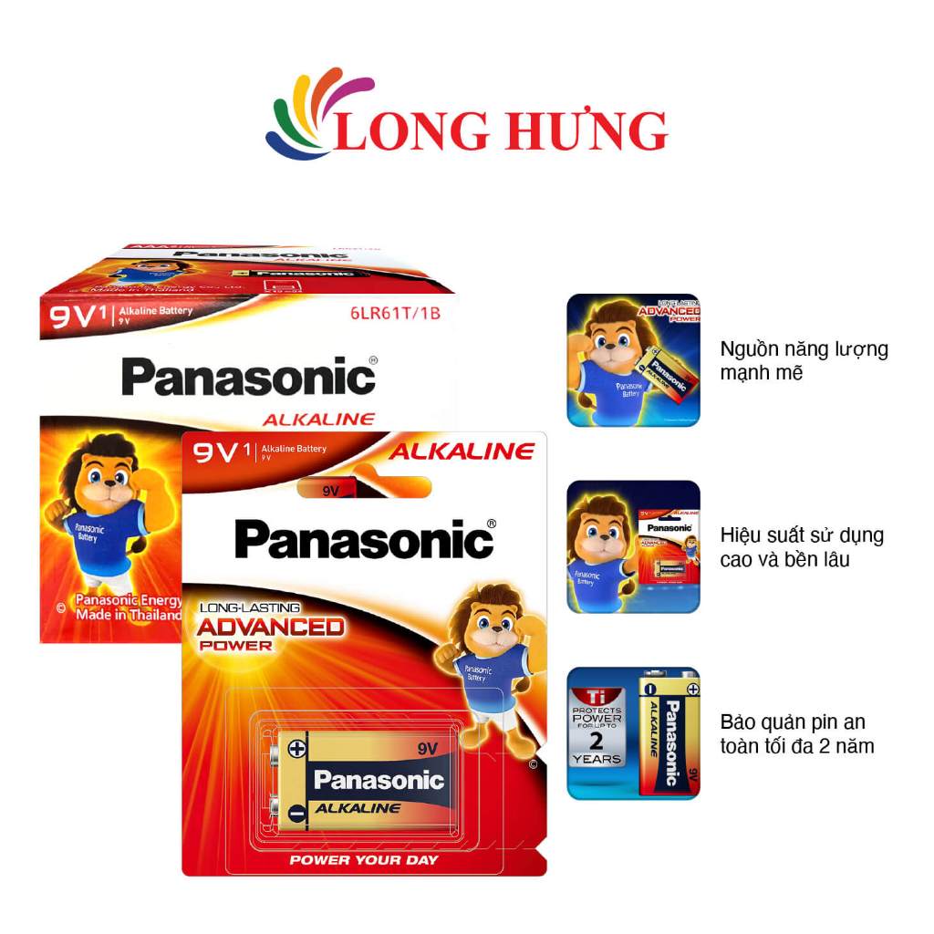 Pin kiềm Panasonic Alkaline 9V 6LR61T/1B-V (12 viên) - Hàng chính hãng