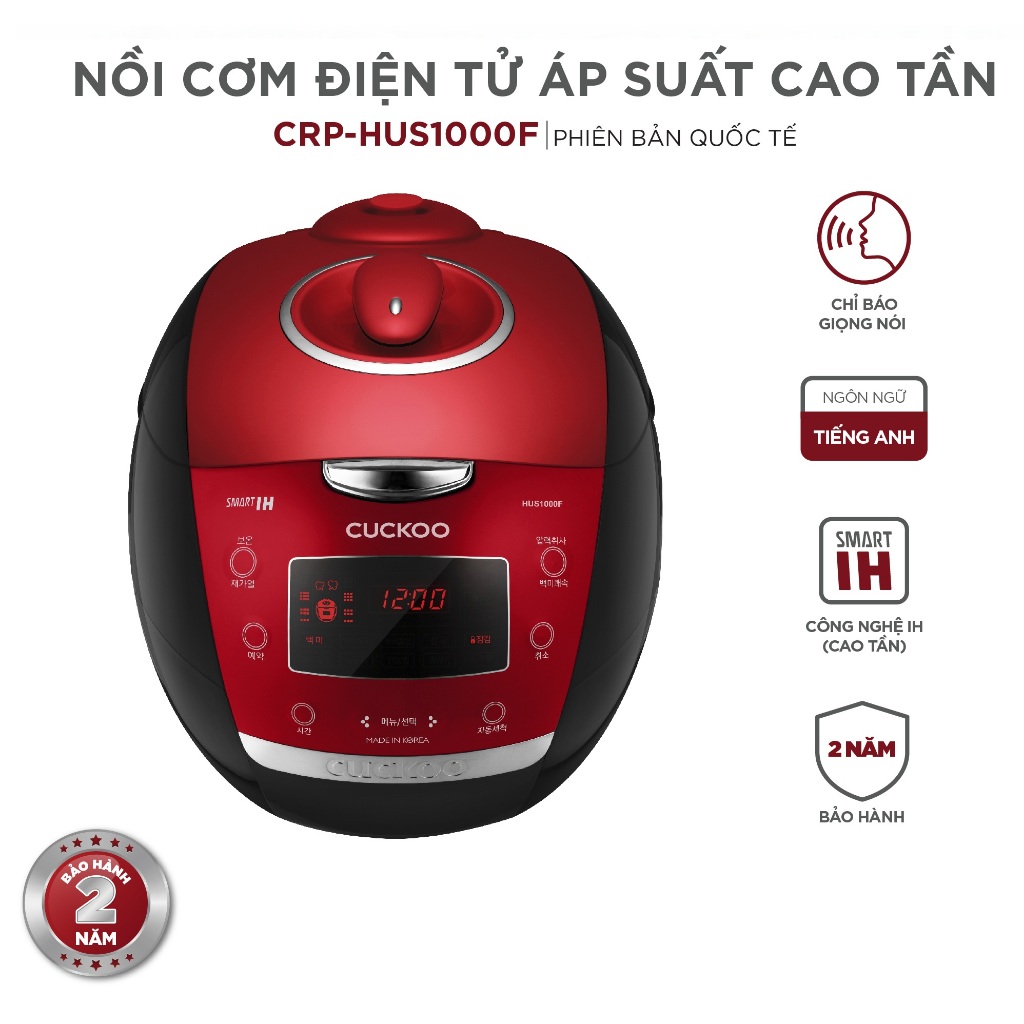 Nồi Cơm Điện Tử Áp Suất Cao Tần Cuckoo 1.8 Lít CRP-HUS1000F/BKRDVN – Lòng nồi phủ men X-Wall Black cao cấp