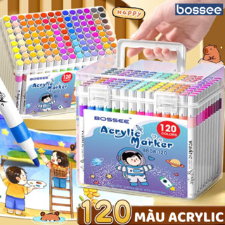  Hộp 120 Bút Màu Acrylic Marker Bút Màu Sơn Mực Tươi Sáng Bền Màu Có Quai Xách 