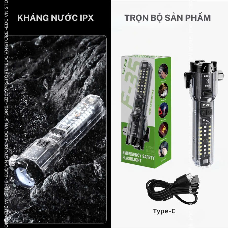 Đèn Pin F35 Led lazer siêu sáng - còi báo động - cắt dây an toàn