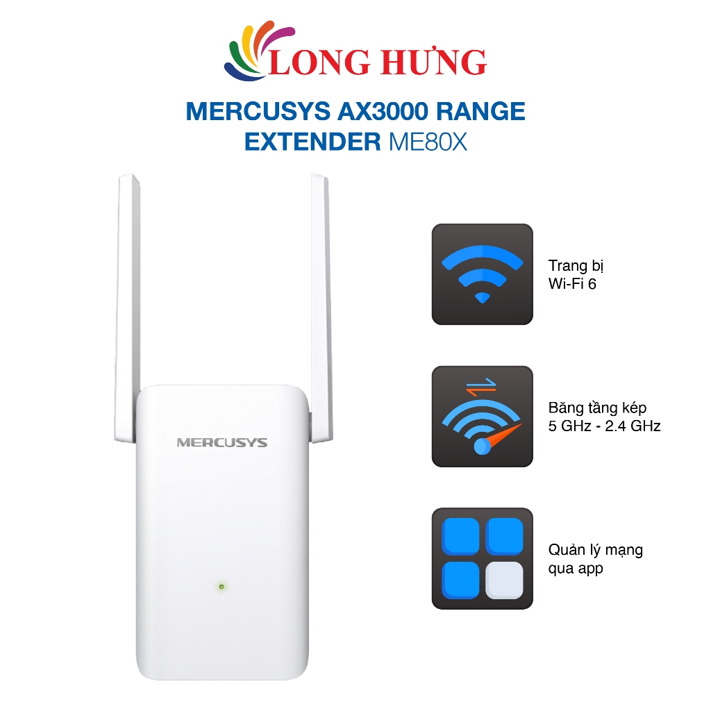 Bộ mở rộng sóng Wifi Mercusys AX3000 Range Extender ME80X - Hàng chính hãng