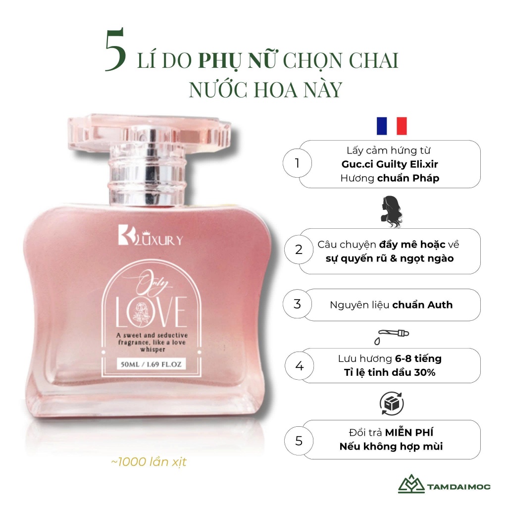 Nước Hoa Nữ BK Luxury Only Love 50ml – Hương Ngọt Ngào, Lưu Hương 6-8H, Nữ Tính, Nhẹ Nhàng