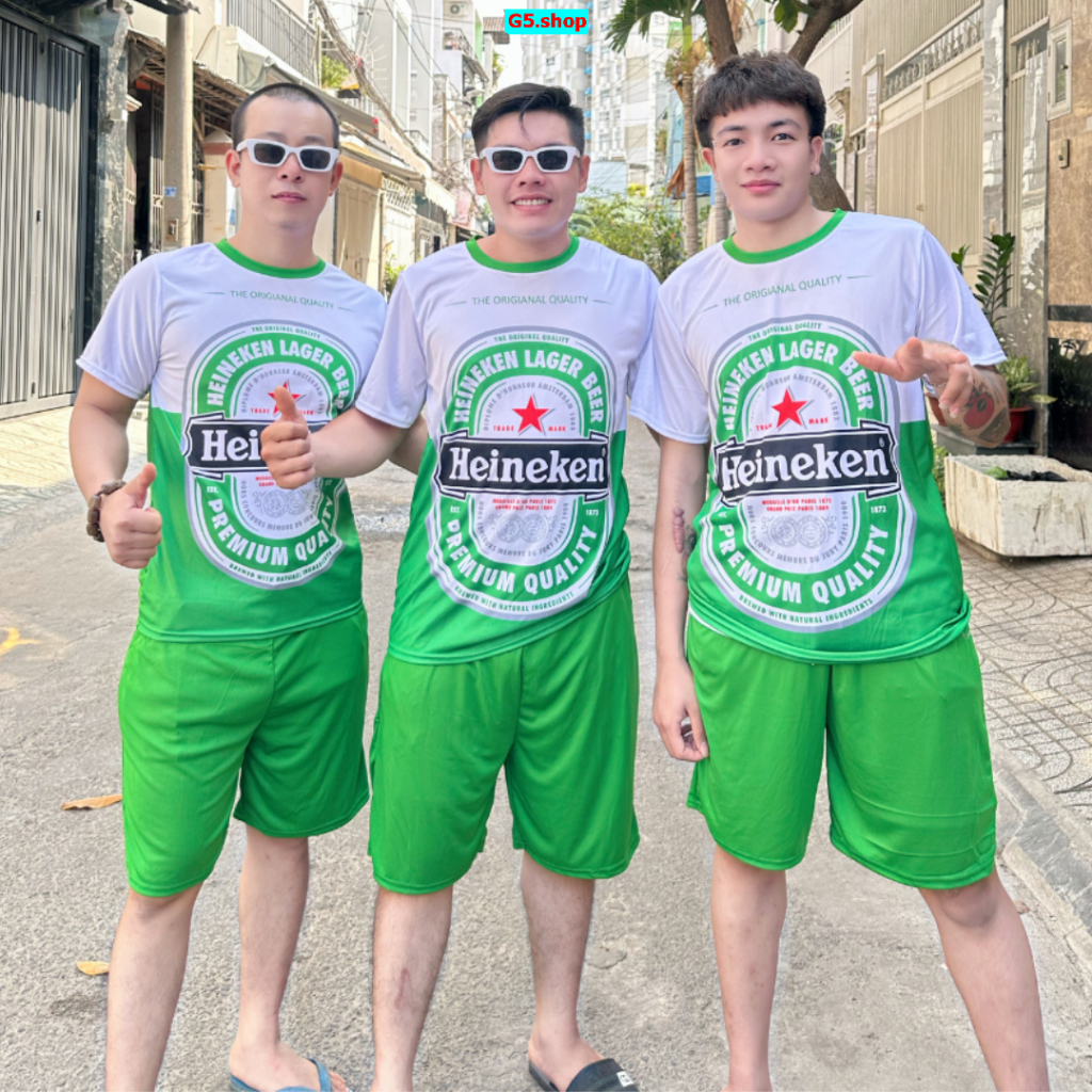 Bộ thể thao nam nữ (Hàng Đẹp) Bộ BIA HEINEKEN Phối Trắng xanh vải thun lạnh - K1