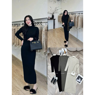  Váy suông 125cm   Quảng Châu chuẩn Loại 1   chất len mềm co giãn body maxi cổ 3p 