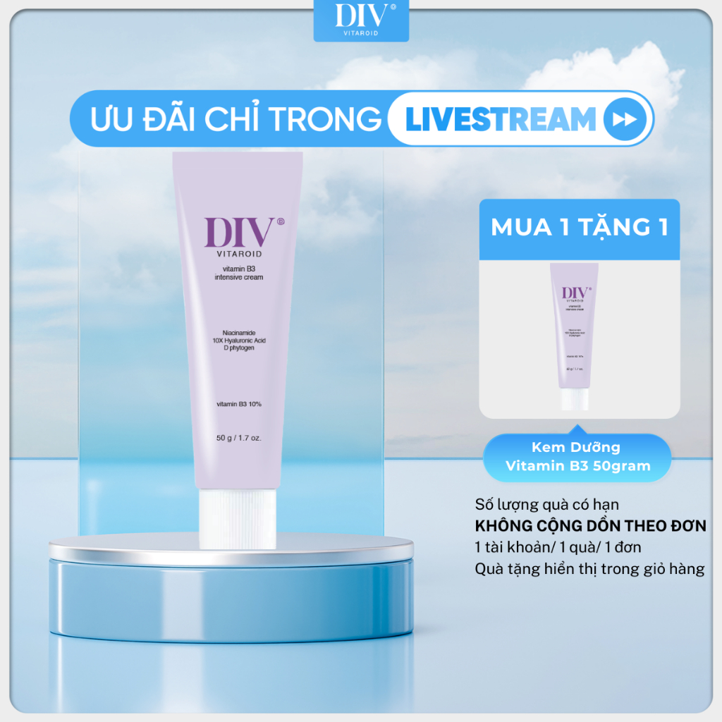 [KOL] Kem Dưỡng Sáng DIV Vitamin B3 Hỗ Trợ Cấp Ẩm Sáng Bóng Làm Đều Màu Da Với 10% Niacinamide 50gra