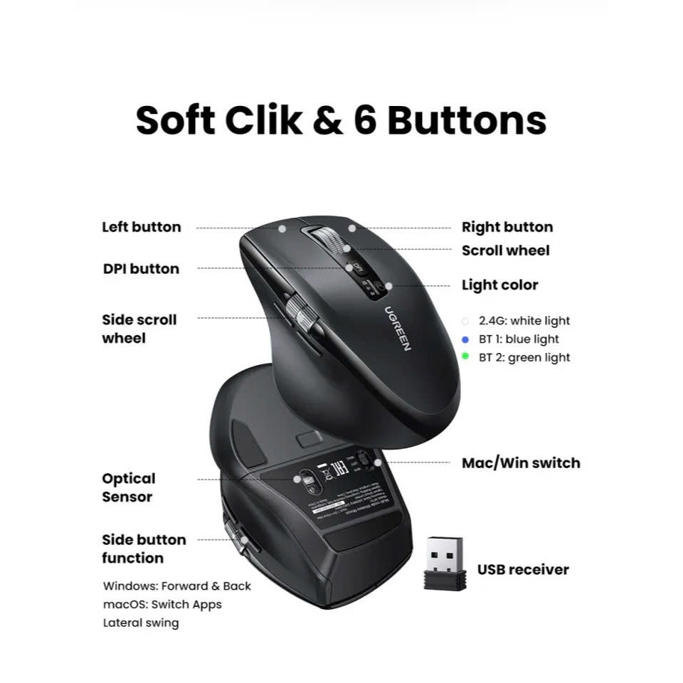 Chuột không dây Ugreen M751 cuộn siêu nhanh | Bluetooth 5.4 5000DPI | Bảo hành 18 tháng 1 đổi 1 | BigBuy360 - bigbuy360.vn