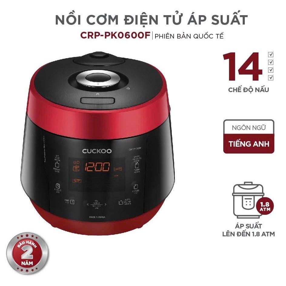 Nồi cơm Áp suất Điện tử Cuckoo CRP-PK0600F 1.08L - Sản xuất Hàn Quốc- Ngôn ngữ Tiếng Anh
