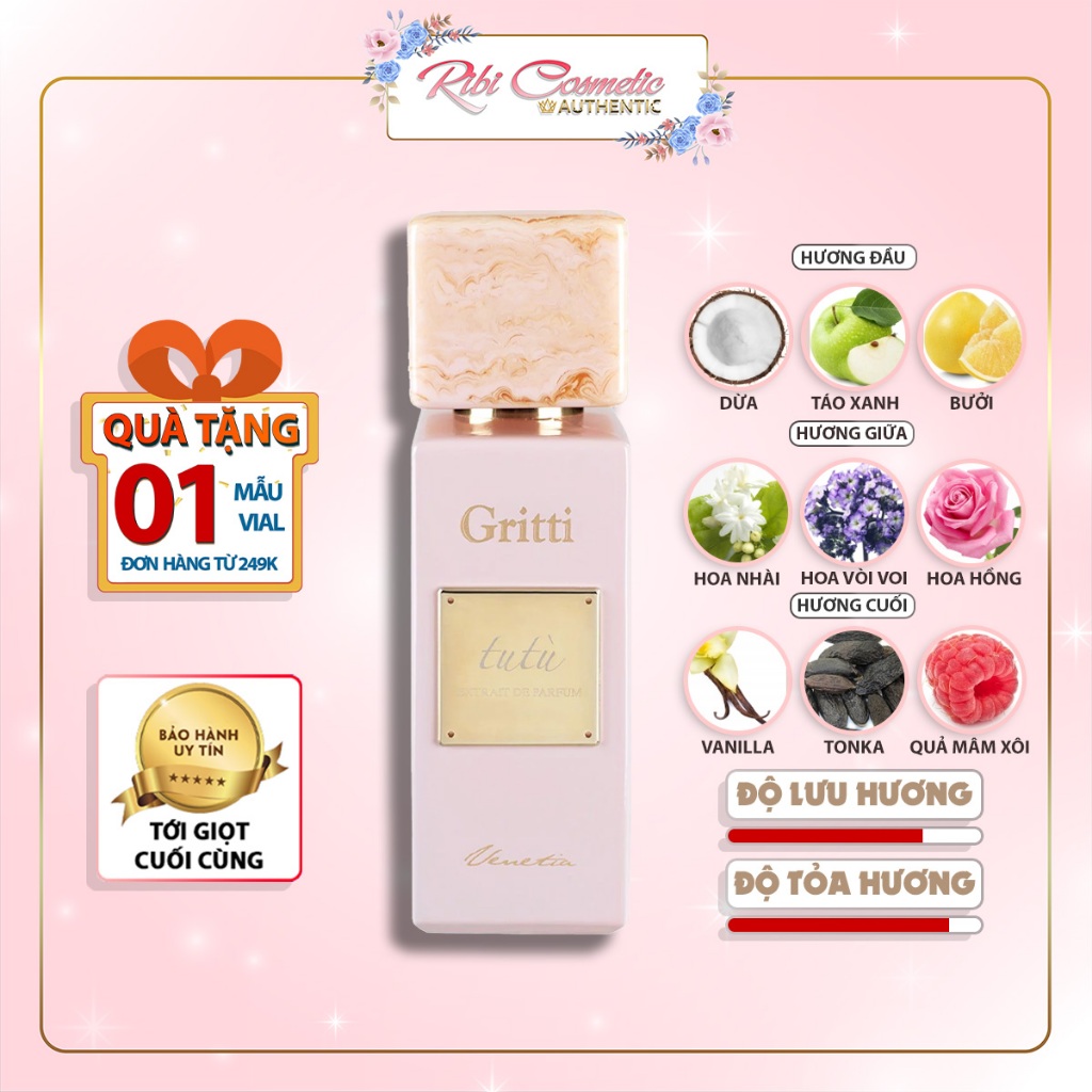 Gritti Tutu tu tù Extrait de parfum| Nước Hoa Nữ ngọt ngào tươi mát quyến rũ bám tỏa tốt Ribicosmeti