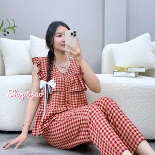  Đồ bộ tole nữ bộ lanh mặc nhà áo babydoll bèo ngực gài nút quần dài Shop5sao  43-75kg  