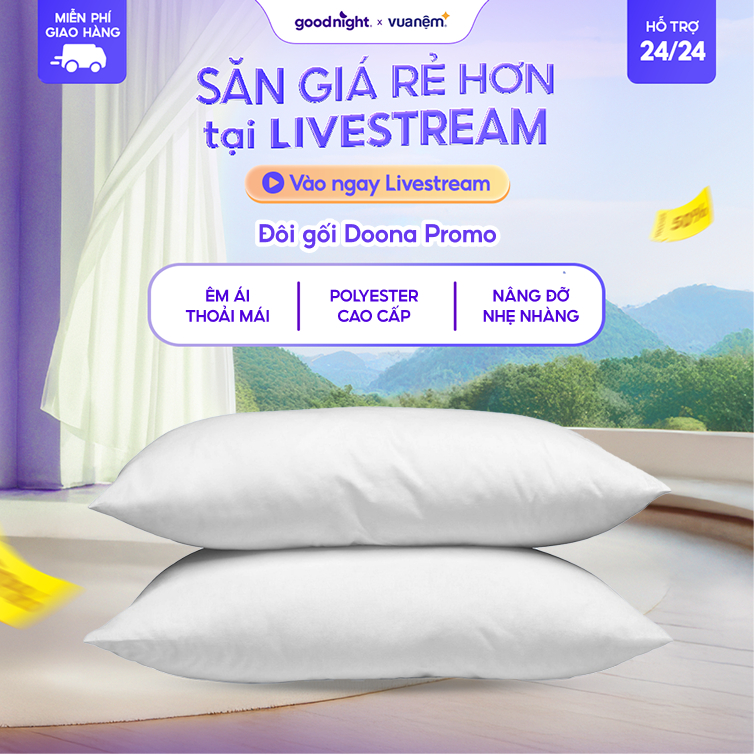 Đôi gối bông Doona Promo 45x65cm nâng đỡ nhẹ nhàng êm ái, thoáng khí
