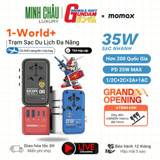 Bộ sạc GaN du lịch đa năng MOMAX UA21 Gundam 1-World+ 35W có cáp USB-C tích hợp, sử dụng 200 quốc gia - Chính hãng