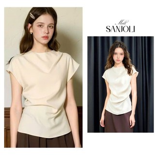 Áo Lụa Kiểu Tay Ngắn Nữ SANJOLI Áo Thiết Kế Tôn Dáng Ôm Body AO020