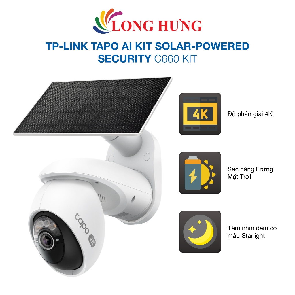 Camera an ninh năng lượng mặt trời TP-Link Tapo AI Kit Solar-Powered Security C660 KIT - Hàng chính 