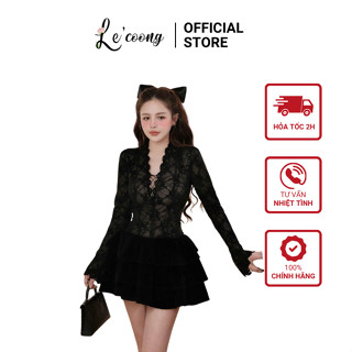  Váy Tiểu Thư Dáng Ngắn Đan Dây  LECOONG V832  CÓ BIGSIZE   Đầm Đẹp Phối Váy Nhung Xếp Tầng Sang Chảnh 