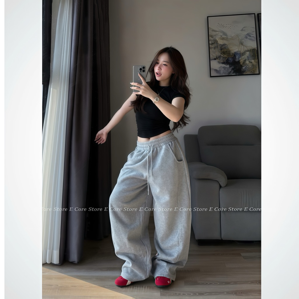 (Có Bigsize) Quần Nỉ Form Rộng E Core Store Chất Liệu Nỉ 2 Da, Thoải Mái, Phong Cách