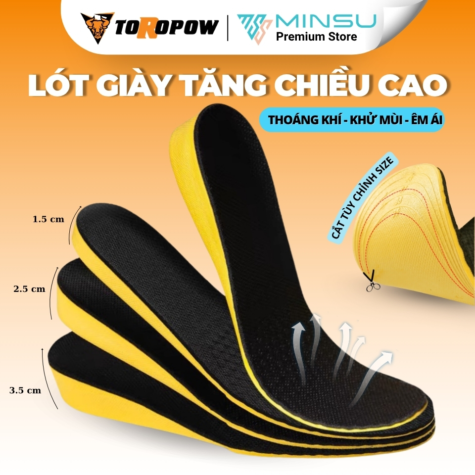 Lót Giày Thể Thao Sneaker Độn Đế Tăng Chiều Cao Nam Nữ MINSU M5501 Khử Mùi Thoáng Khí Chống Hôi Chân