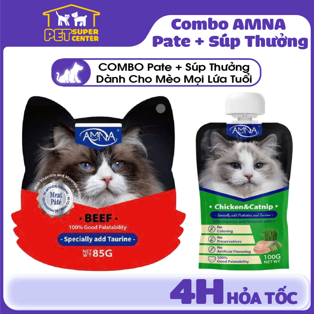 [COMBO] Pate + Súp Thưởng Nắp Vặn AMNA Dành Cho Mèo Mọi Lứa Tuổi - Bổ Sung Dinh Dưỡng Cho Mèo