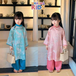 Áo dài cách tân cho mẹ và bé gái AD3 Nhật Hà Kids chất liệu lụa mềm size đại từ 11 - 58kg đi chơi Tết cực xinh. 