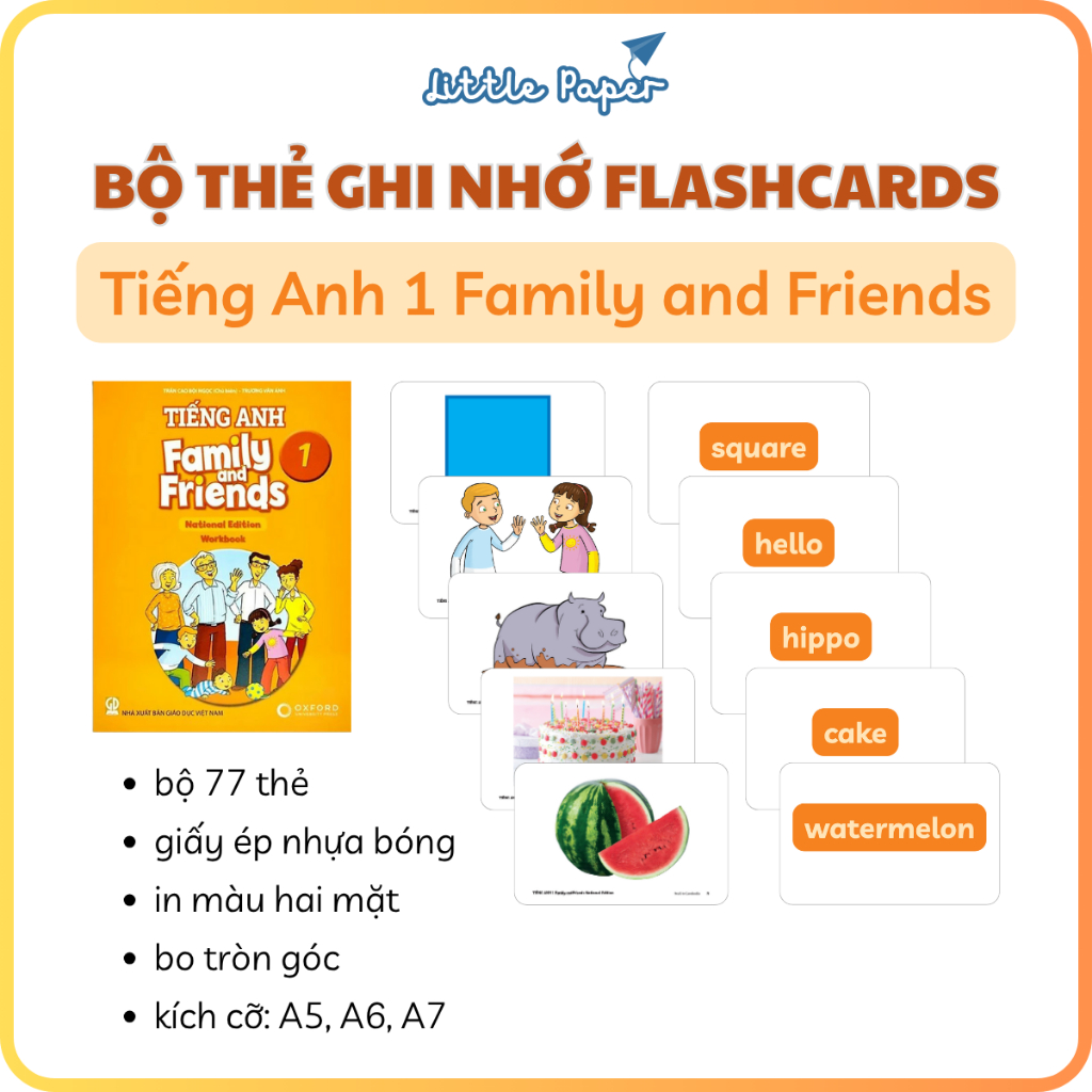Bộ thẻ ghi nhớ Flashcard Tiếng Anh 1 Family and Friends, thẻ học từ vựng và ngữ âm cho bé
