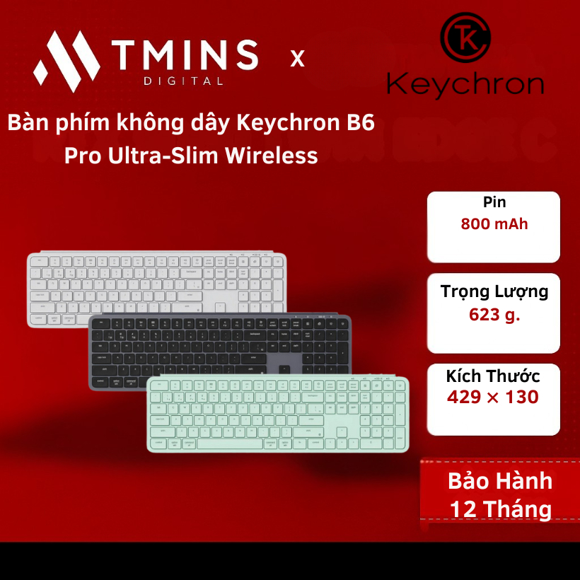 Bàn phím không dây Keychron B6 Pro Ultra-Slim Wireless - Hàng chính hãng