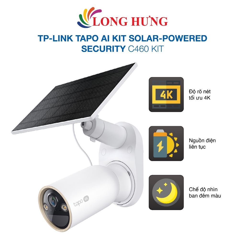 Camera an ninh năng lượng mặt trời TP-Link Tapo AI Kit Solar-Powered Security C460 KIT - Hàng chính 