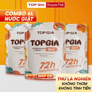  Combo 6L Túi Nước giặt xả Top Gia hương Lavender dịu nhẹ làm sạch sâu lưu hương 72h 