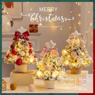  Cây thông noel mini 35 45 60cm phủ tuyết để bàn VELVET Full phụ kiện + đèn trang trí giáng sinh siêu xinh 