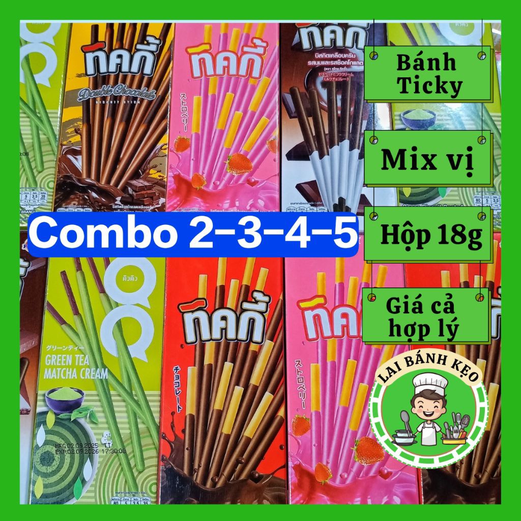 Combo 2-3-4-5 Lốc Bánh Que Ticky Mix đủ vị, Lốc 12 hộp ×18g ( Hoặc tự Mix )