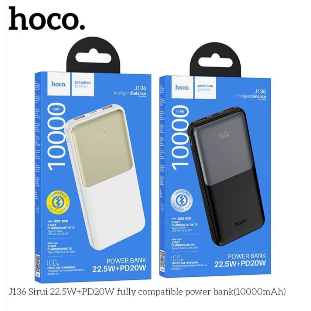 Sạc dự phòng Hoco J136 10000mAh thiết kế nhỏ gọn

