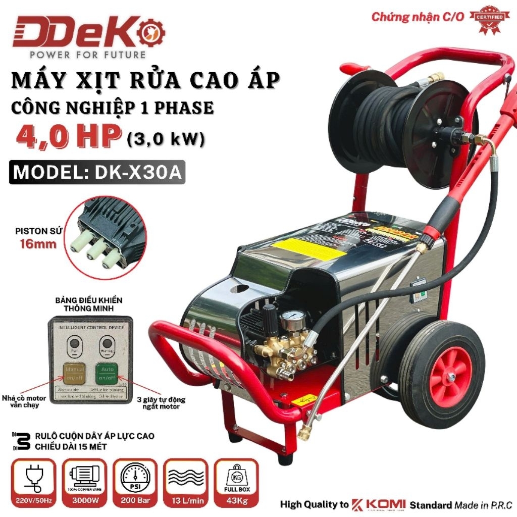 Máy rửa xe cao áp công suất THỰC 3000W Xịt rửa Công nghiệp DEKO DK-X30 Lưu lượng 13 lít/phút áp suất