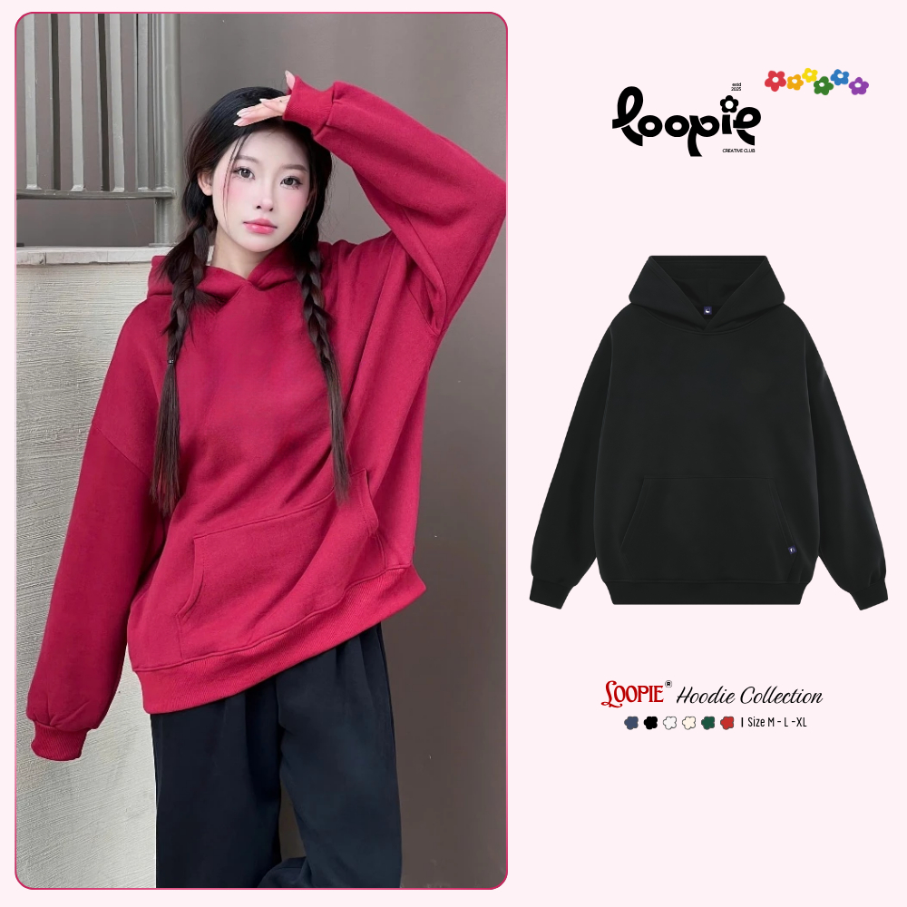 Áo Hoodie Nam Nữ Nỉ Lót Bông Dày Dặn Mũ 2 Lớp Form Rộng By Loopie Club Trơn - BST164 Cho Mùa Đông