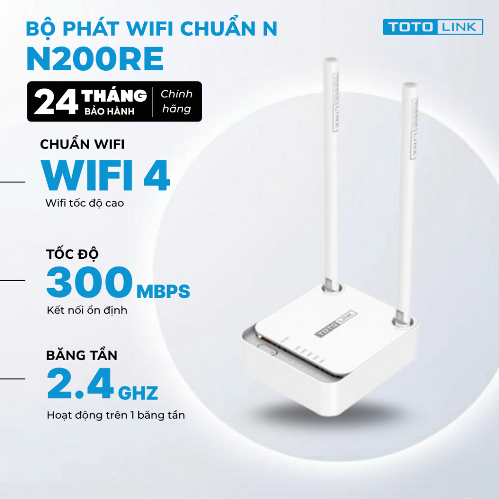 [Xả kho] Bộ phát Wi-Fi TOTOLINK N200RE-V5 – Chuẩn N 300Mbps, 2 Ăng-ten, Mở Rộng Sóng, Cài Đặt Dễ Dàn
