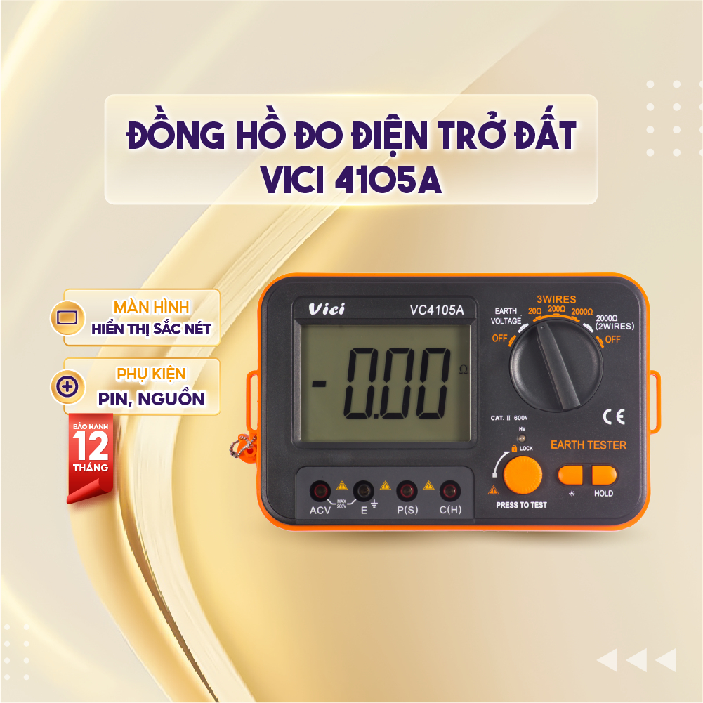 Đồng Hồ Đo Điện Trở Đất VICI 4105A Đo Tiếp Địa Chính Xác Cho Hệ Thống Chống Sét Có Đèn Led - GW10