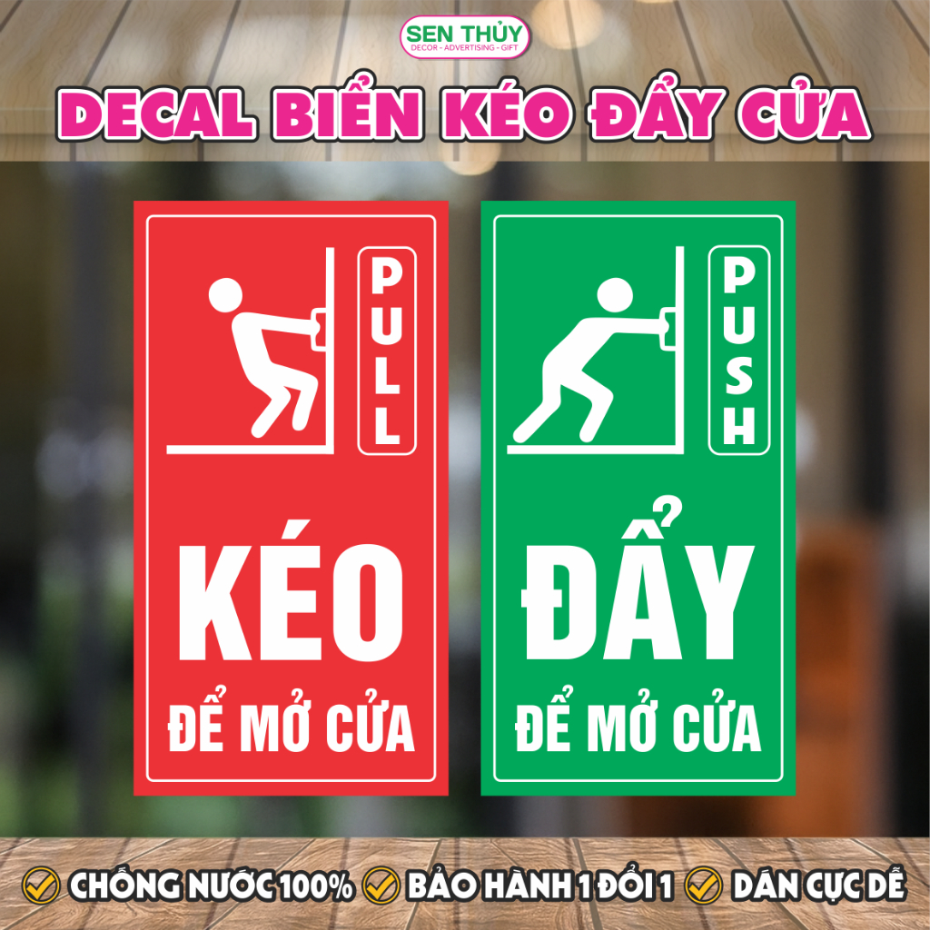 Decal Kéo Đẩy Pull Push Chống Nước - Bảng Kéo Đẩy Dán Cửa Kính, Gỗ, Nhựa, Sticker Decor Trang Trí Cử