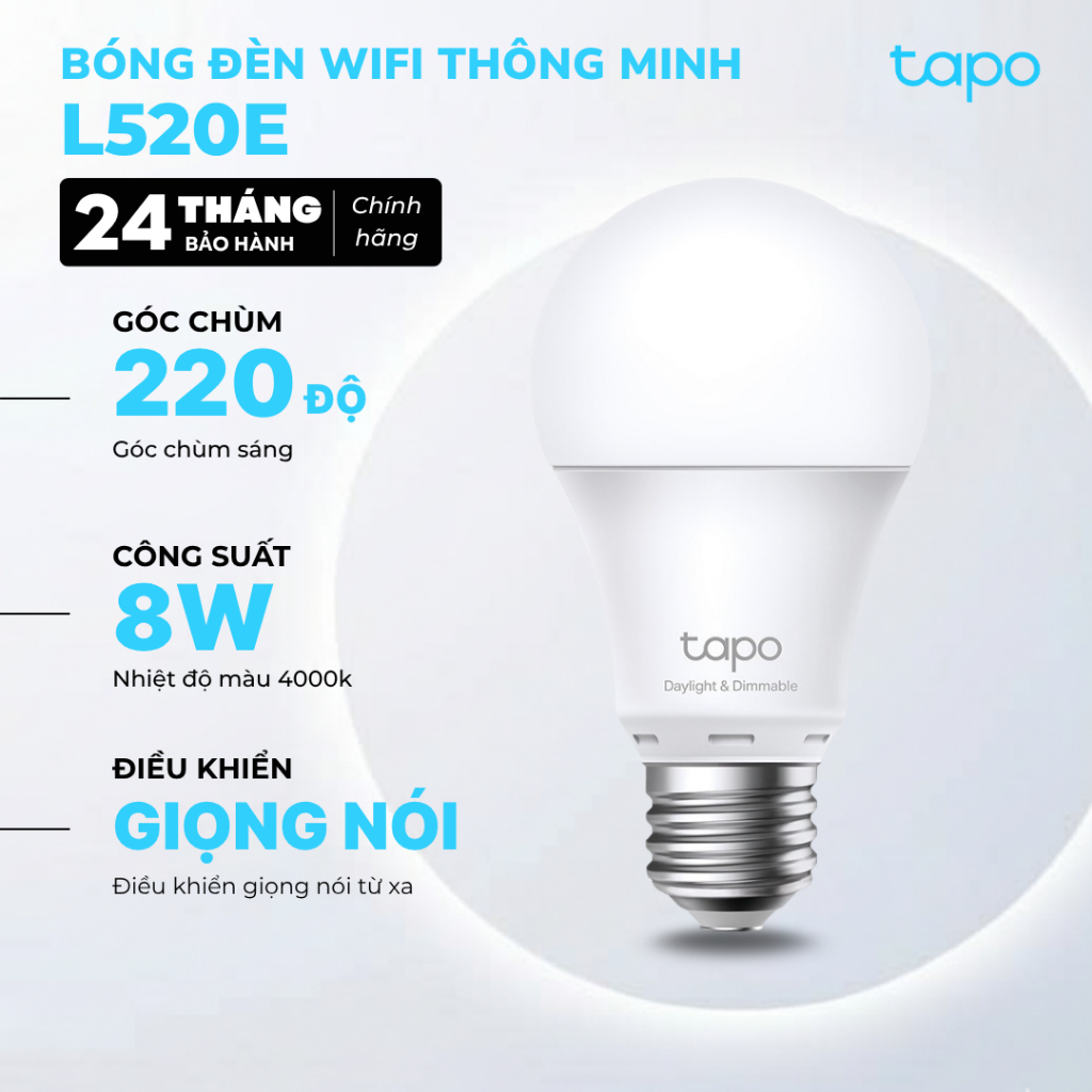 Bóng đèn wifi thông minh Tapo L520E 8W, điều chỉnh độ sáng, hẹn giờ lên lịch bật tắt, hỗ trợ Google