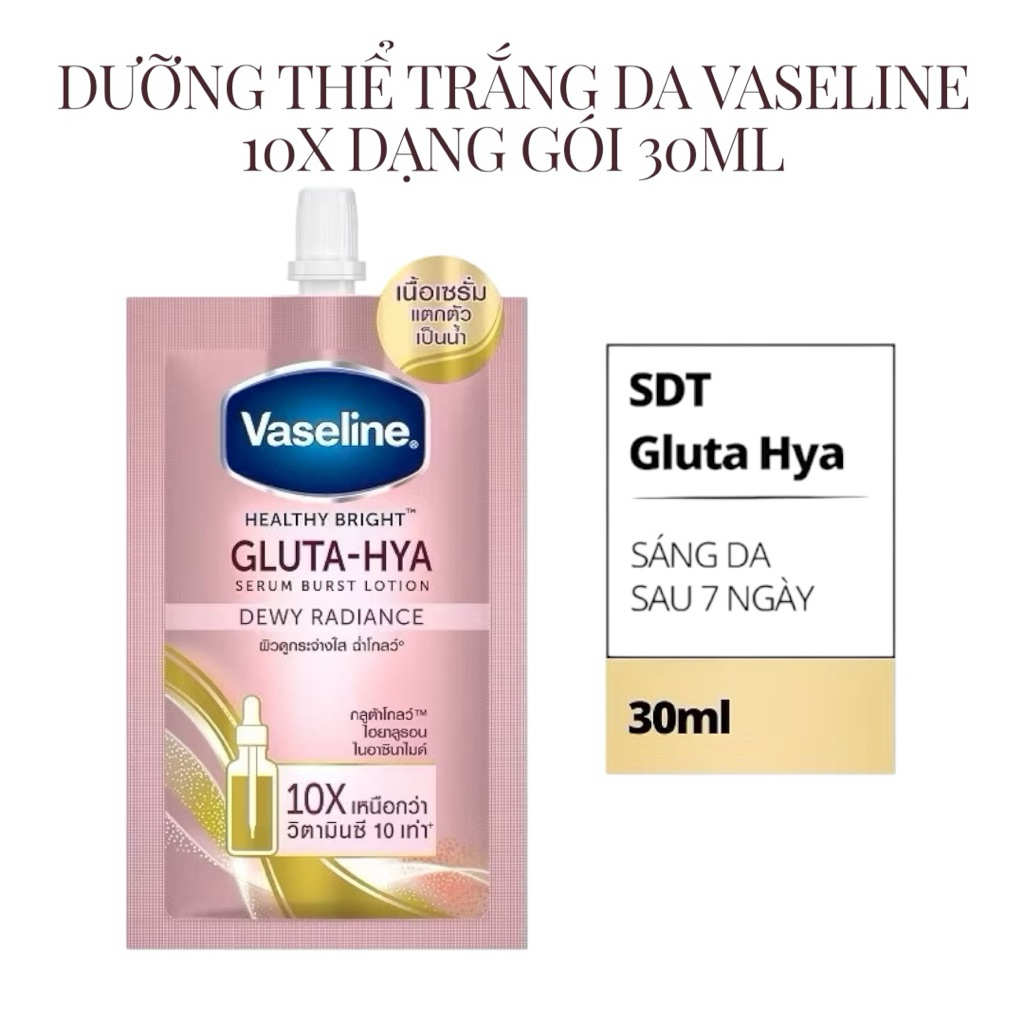 1 gói dưỡng thể trắng da Vaseline 10x Gluta hya gói 30ml