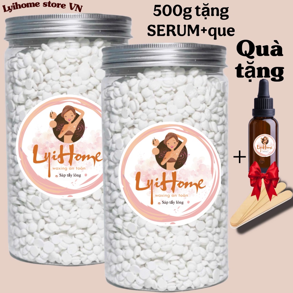 [Tặng SERUM+que] 500g Sáp wax lông cao cấp sữa dừa tẩy lông tay chân nách râu bi nhanh chóng Lyihome