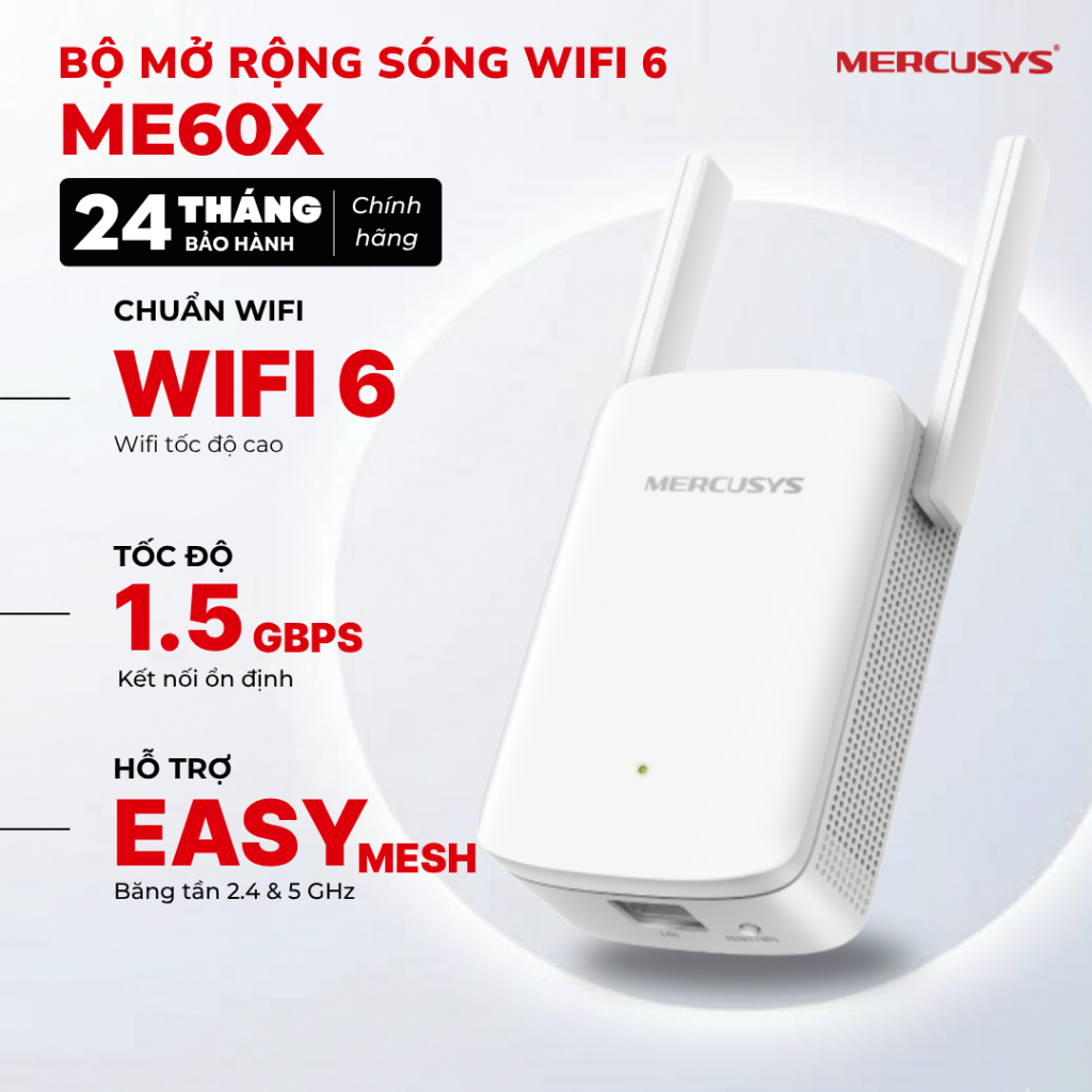 [Giá xả kho] Bộ Mở Rộng Sóng WiFi 6 Mercusys ME60X | Băng tần kép, Tốc độ 1.5Gbps, Phủ sóng rộng