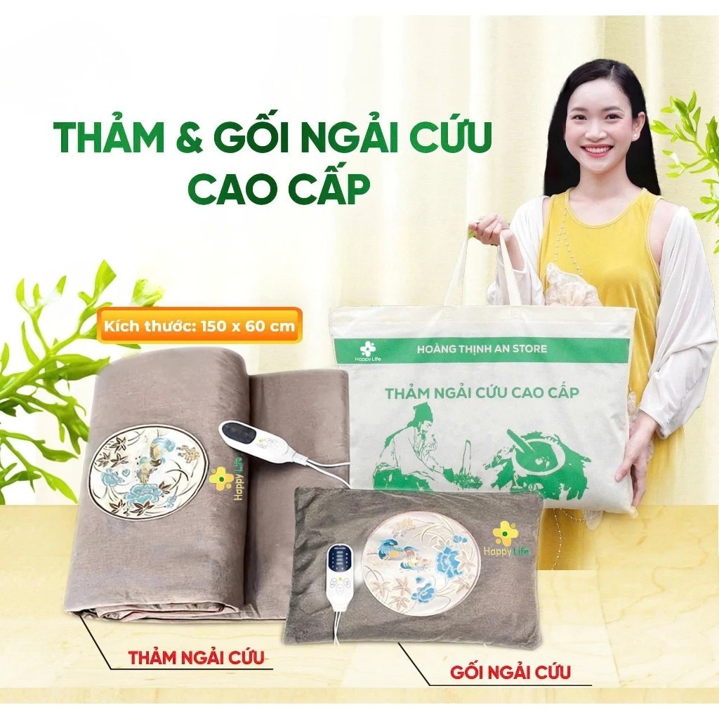 Combo Gối và Thảm Ngải Cứu Thịnh An Cao Cấp Chính Hãng – Đệm Sưởi Ngải Cứu Đông Y Thải Điện, Bảo Vệ Sức Khỏe Người Dùng