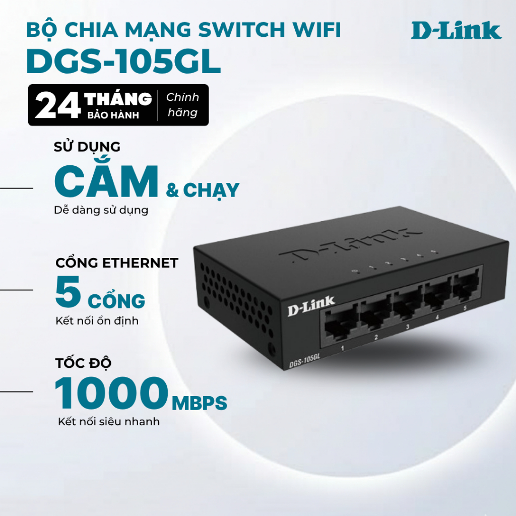 [Xả kho] Bộ chia mạng Switch D-Link DGS-105GL 5 Cổng Gigabit - Mạng LAN tốc độ cao, Tiết Kiệm Điện, 