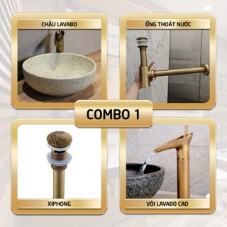  Bộ chậu Lavabo sứ Vintage gồm chậu Lavobo vòi Lavabo cao xiphong và ống xả thoát nước 