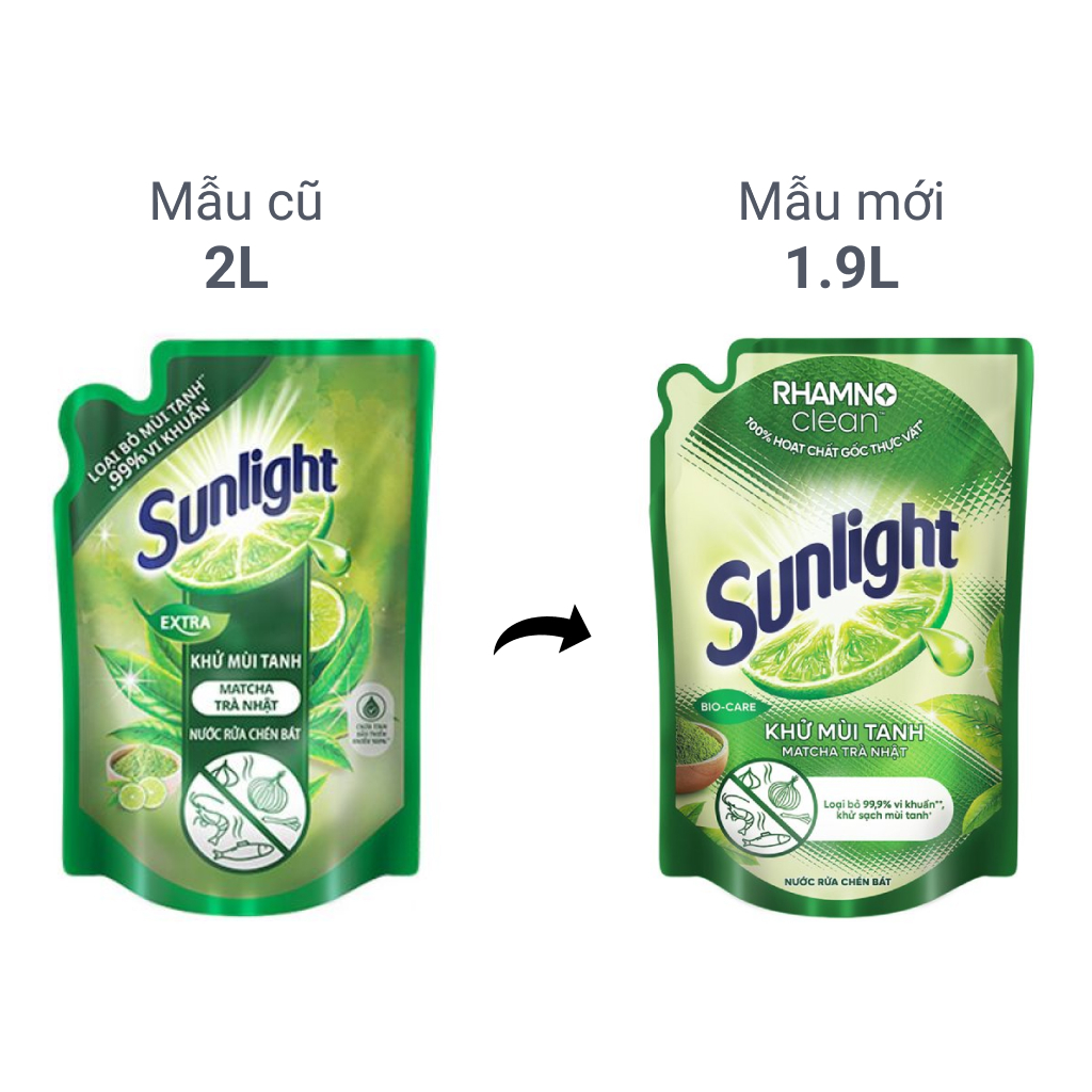 Nước rửa chén Sunlight matcha trà Nhật túi 1.9 lít