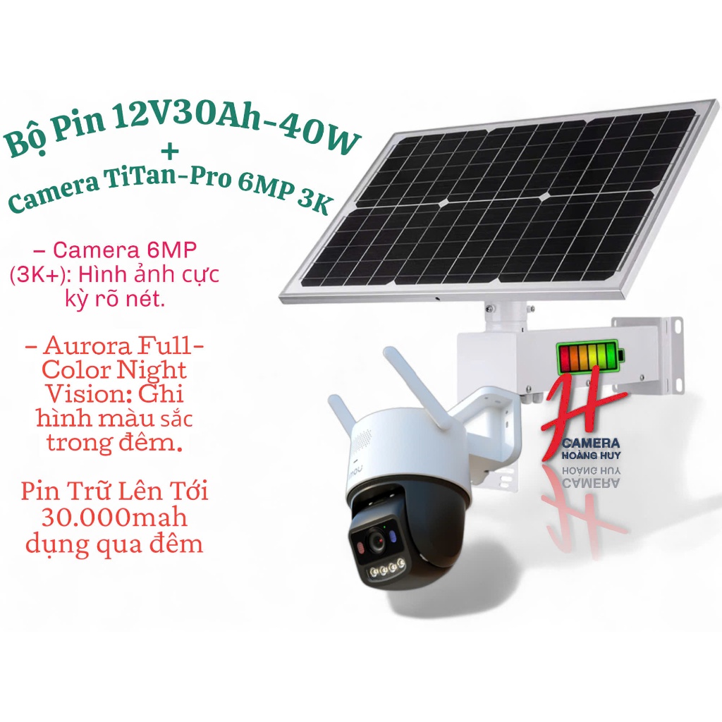 Camera Imou năng lượng wifi Titan Pro U7LP Ngoài trời siêu sắc nét chuẩn 3K+ 6MP,màu ban đêm như ban